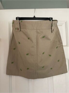 J. Crew Khaki Mini Skirt with Green Turtle Embroidery